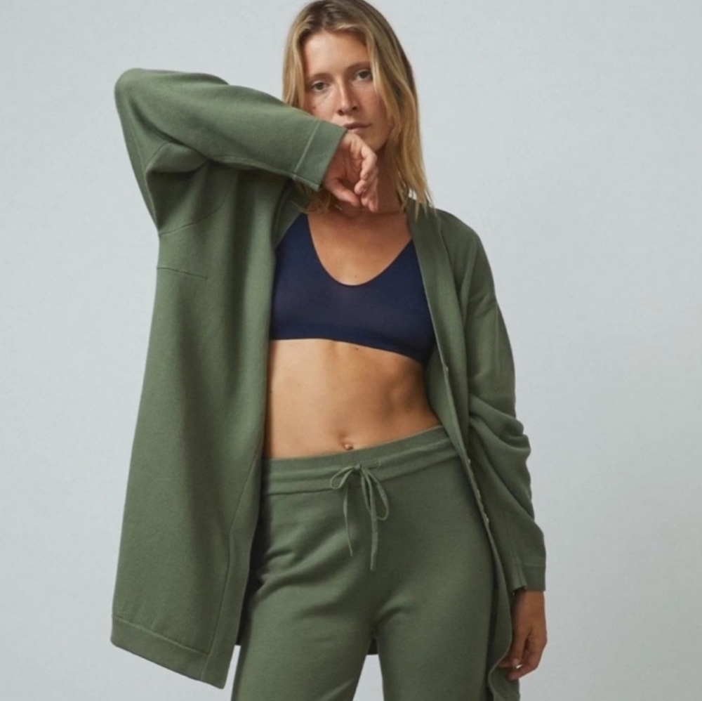 NEW Lunya Cozy Cotton Silk Button Front Cardigan L/XL Humble Green Oversized - Picture 1 of 15